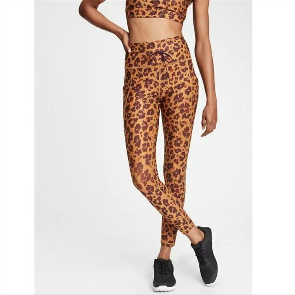 Gap High Rise Blackout Full Length Drawcord Leggings in Leopard Print Small